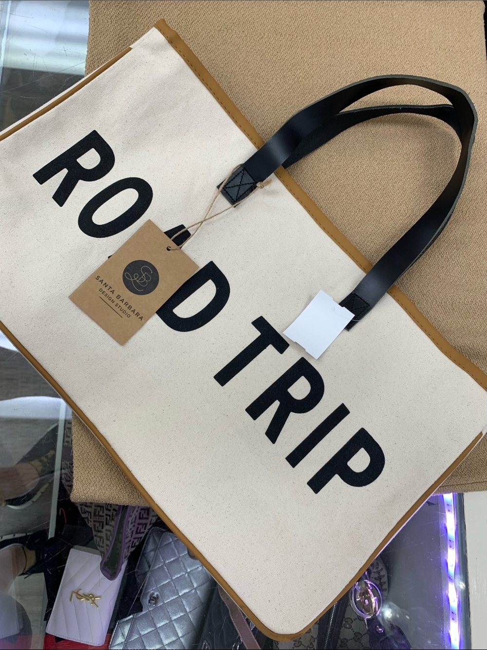 Road Trip Canvas Tote with Black Handles